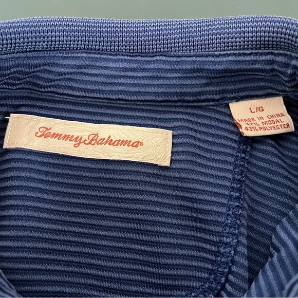 Tommy Bahama Polo Shirt Mens Large Blue Modal Blend Striped Short Sleeve (745) - Picture 5 of 8